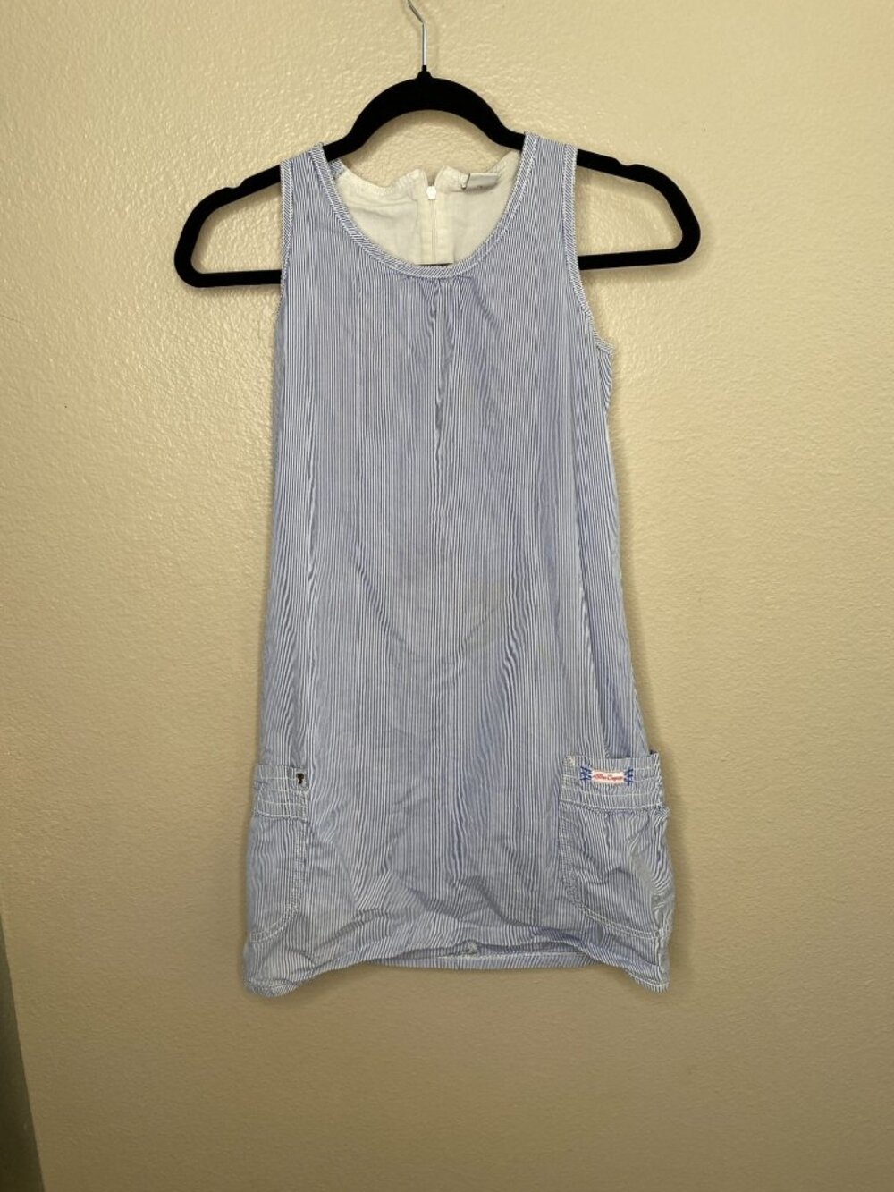 S. Oliverv Sleeveless Blue White Striped Casual Dress Pockets Vintage Style